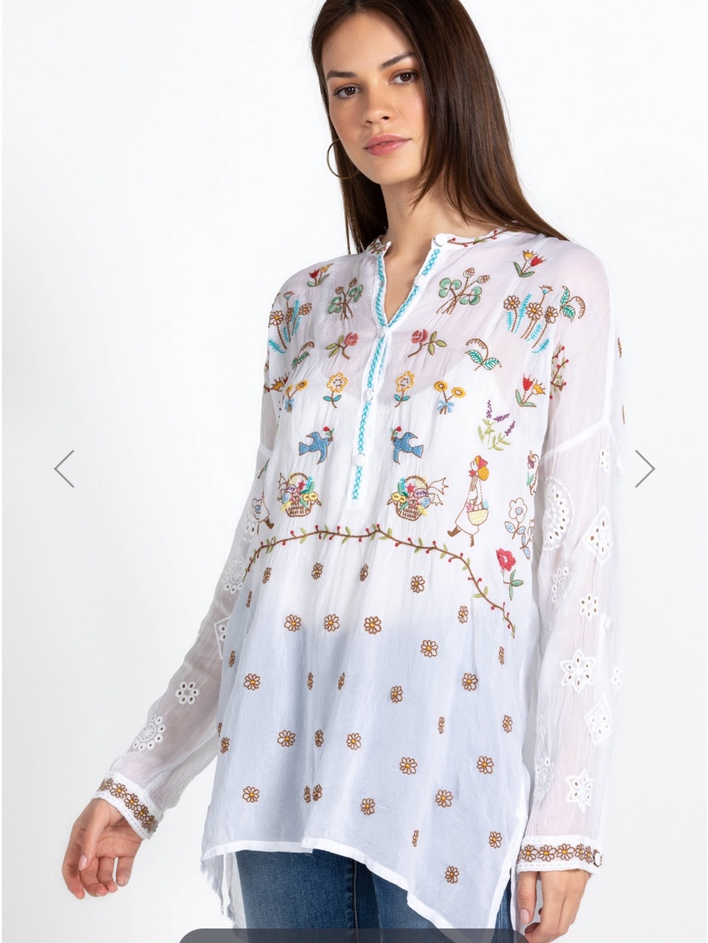 Johnny Was Womens Sami Embroidered Tunic Top Size S White Cottagecore Prairie